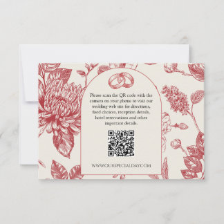 Cartão RSVP Rich Red French Floral Toile Floral Enclosure Card