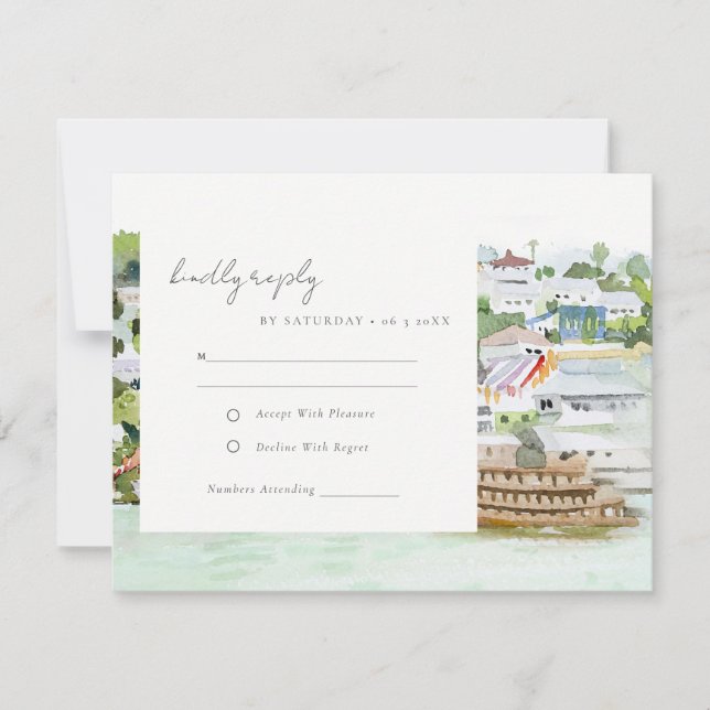 Cartão RSVP Rio Cruise Country Paisagem Casamento Watercolor (Frente)
