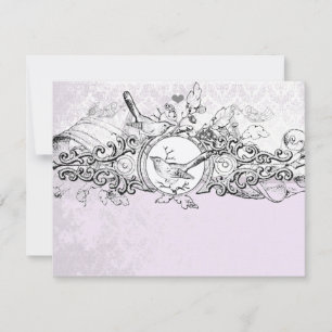 Cartão RSVP Roldanas Musicais de Pássaros Vintage Lavanda Casa