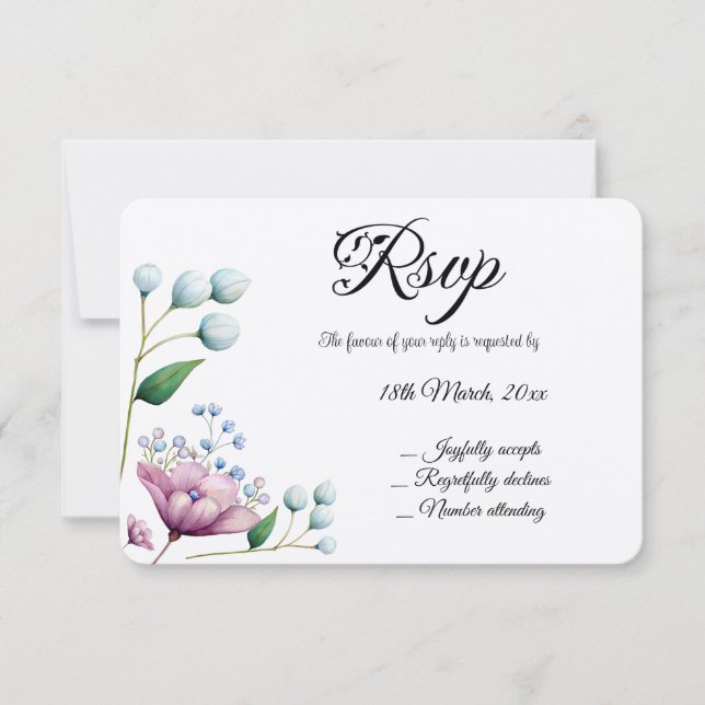 Cartão RSVP Romance Botânico Suave De Casamento Floral Elegant (Frente)