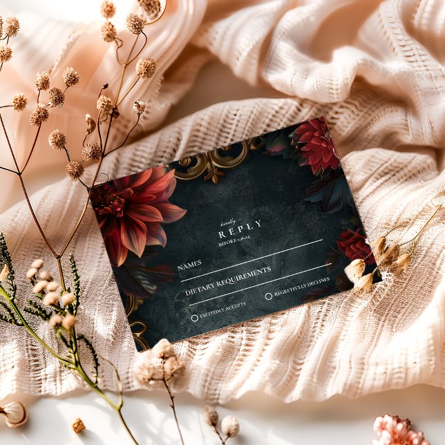 Cartão RSVP Romance de Casamento Gótico Barroco (Criador carregado)