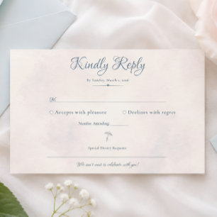 Cartão RSVP Romance em Dia Chuvoso Guarda-Chuva Azul Aquarela