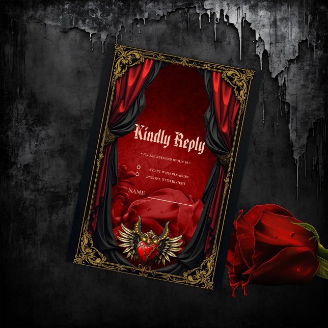 Cartão RSVP Romance Gótico, o coração da paixão. (Criador carregado)