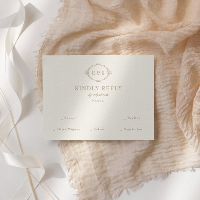 Cartão RSVP Romantic Baroque Ornate Frame Wedding (Criador carregado)