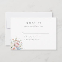 Cartão RSVP Romantic Blue & Pink Pastel Floral Wedding