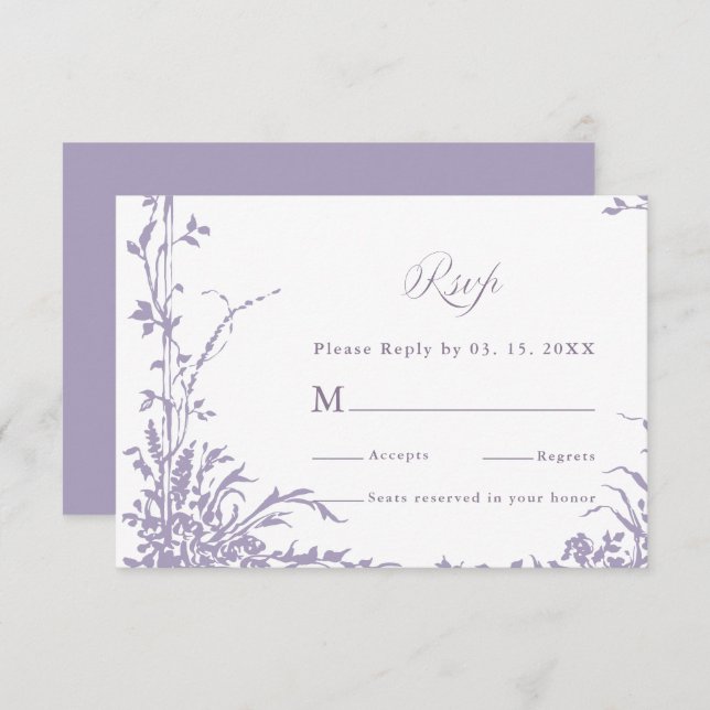 Cartão RSVP Romantic Botanical Arch Garden Lavender Wedding (Frente/Verso)
