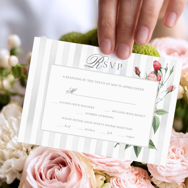 Cartão RSVP Romantic Chic French Rose Botanical Wedding (Criador carregado)