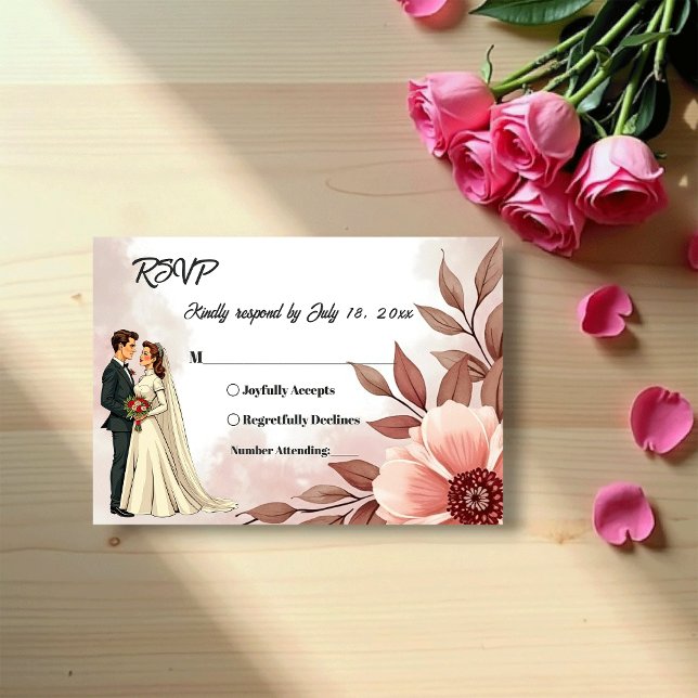 Cartão RSVP Romantic Couple Dusty Watercolor Floral Wedding (Criador carregado)