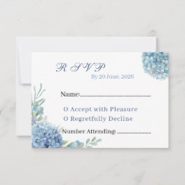 Cartão RSVP Romantic Dusty Blue Hydrangea Watercolor Wedding 