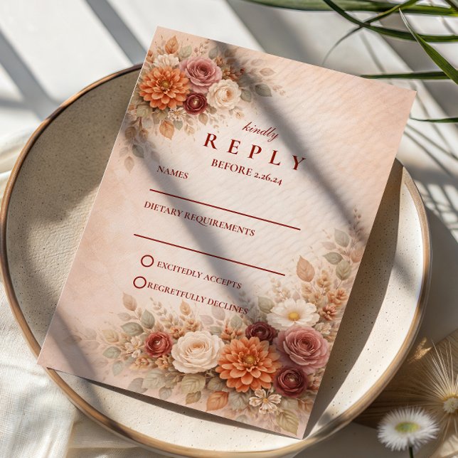 Cartão RSVP Romantic Fall Floral Wedding (Criador carregado)
