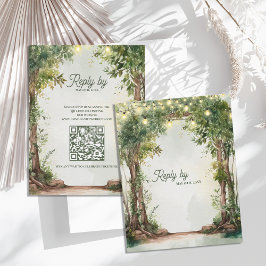 Cartão RSVP Romantic Garden String Lights QR Code Wedding