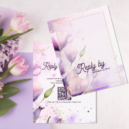 Cartão RSVP Romantic Lavender Gold Floral Wedding Reply By
