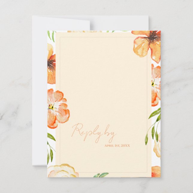 Cartão RSVP Romantic Soft Peach QR Code Garden Floral Wedding (Frente)