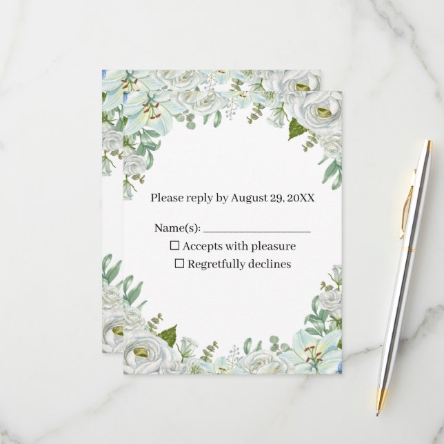 Cartão RSVP Romantic Watercolor Wedding (Frente/Verso In Situ)