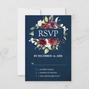 Cartão RSVP Romântica Aquarela Borgonha Vermelha Rosa Floral