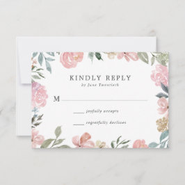 Cartão RSVP Romântica Blush Watercolor Floral Neutro | Casamen