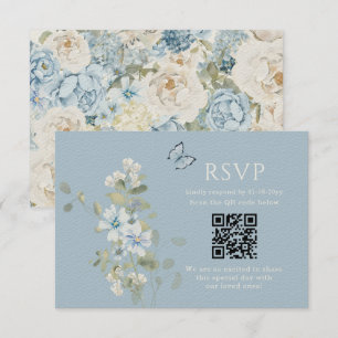 Cartão RSVP Romântica Dusty Blue Watercolor Casamento Floral R