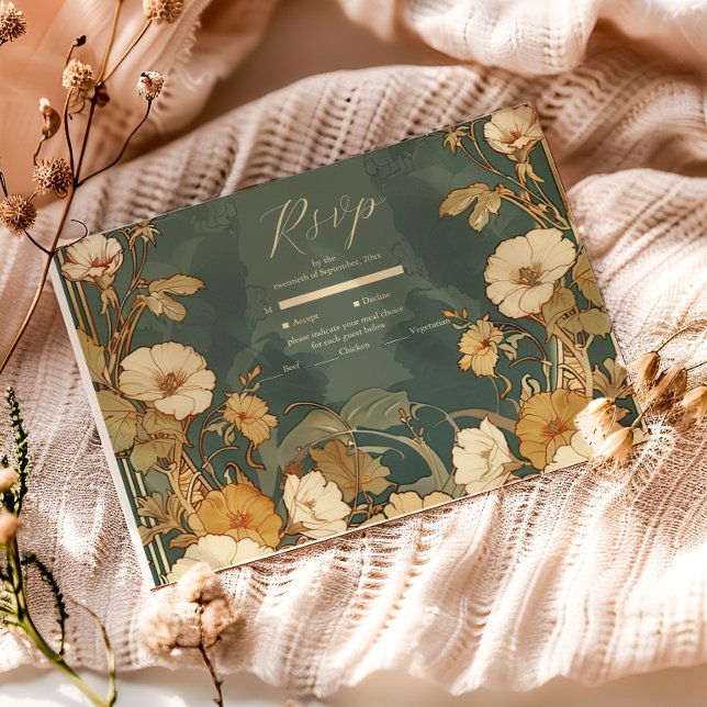 Cartão RSVP Romântica Frame Floral Art Nouveau Casamento (Criador carregado)