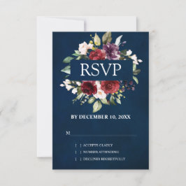 Cartão RSVP Romântico Aquarela Rosa Floral Vermelho Borgonha