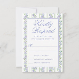Cartão RSVP Romântico Chalé Azul Moldura Floral Casamento