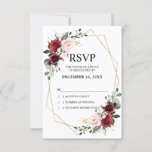 Cartão RSVP Romântico Floral Geométrico em Aquarela Burgundy