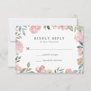 Cartão RSVP Romântico Neutro Beijo de Água Floral Casamento