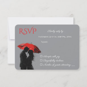 Cartão RSVP Romântico Vermelho Guarda-chuvas Vermelho Parisien