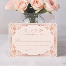 Rosa Antigo Dourado Elegante Caligrafia Casamento