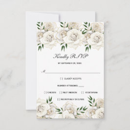 Cartão RSVP Rosa Branca Dourada Floral Formal Elegante Respost