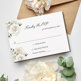 Cartão RSVP Rosa Branca Dourada Floral Formal Elegante Respost