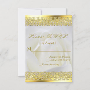 Cartão RSVP Rosa branco com casamento Dourado do laço