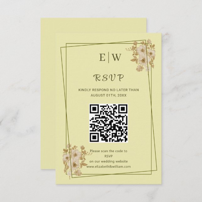 Cartão RSVP Rosa - Casamento Amarelo Celestial Monograma (Frente/Verso)