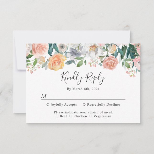 Cartão RSVP Rosa Casamento Verde Floral do Jardim das Peônias (Frente)