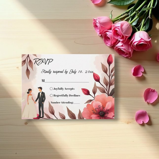 Cartão RSVP Rosa De Elegante E Casamento Floral De Groom (Criador carregado)