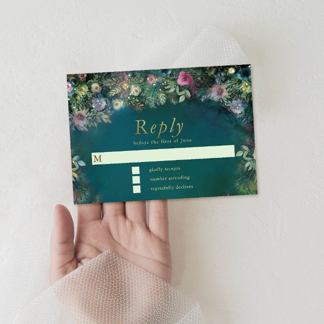 Cartão RSVP Rosa de Floresta Encantada Greenerescência Fada Wo (enchanted forest sweet sixteen rsvp reply respond card frame roses greenery fairy woodland)
