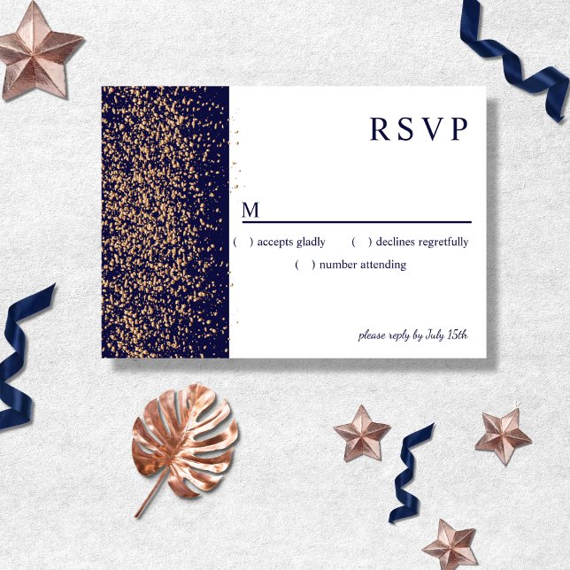 Cartão RSVP Rosa de Marinho-romântico Dourado Stardust (Criador carregado)