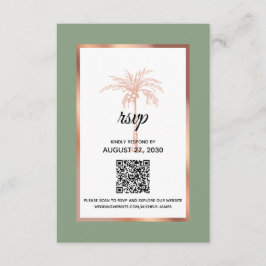 Cartão RSVP Rosa de Sage Dourado Copper Palm Tree Código QR Ca