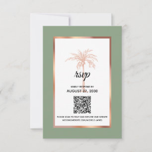 Cartão RSVP Rosa de Sage Dourado Copper Palm Tree Código QR Ca