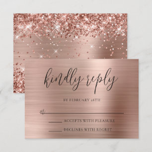 Cartão RSVP Rosa Dourado da Glittery Responde gentilmente Casa