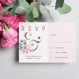 Cartão RSVP Rosa dourado e blasfêmia magnolia rosa casamento