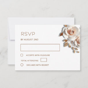 Cartão RSVP Rosa Dourado Rosas 3D Casamento