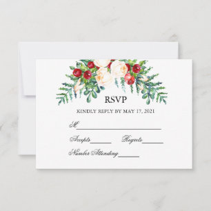Cartão RSVP Rosa e Berry Watercolor Stems Wedding