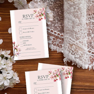 Cartão RSVP Rosa Flor de Cerejeira Entrée de Casamento e