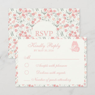 Cartão RSVP Rosa Floral e Creme de Ervilha doce
