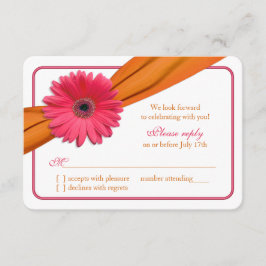 Cartão RSVP Rosa Gerber Daisy com Fita Laranja de Casamento RS