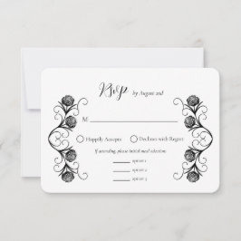 Cartão RSVP Rosa gótica moderna suga casamento preto e branco