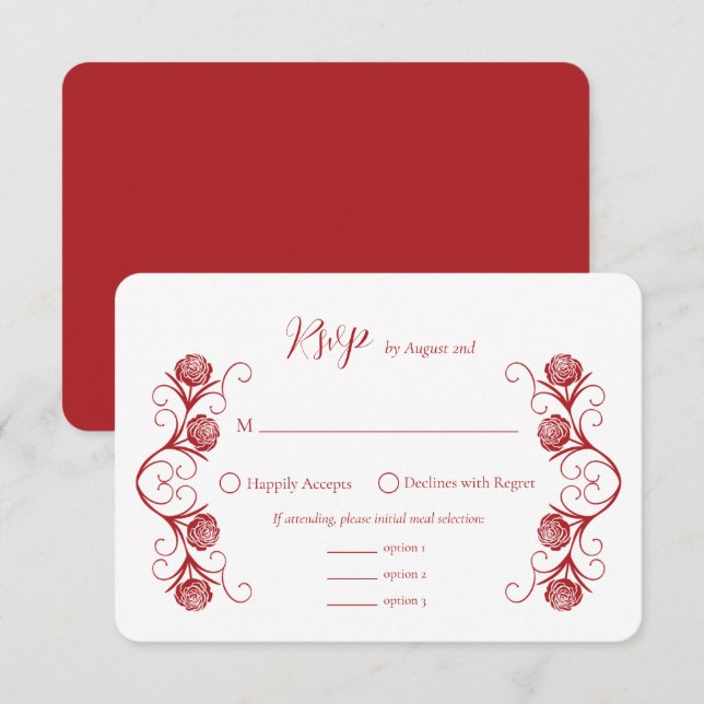 Cartão RSVP Rosa gótica moderna suprime o casamento vermelho d (Frente/Verso)