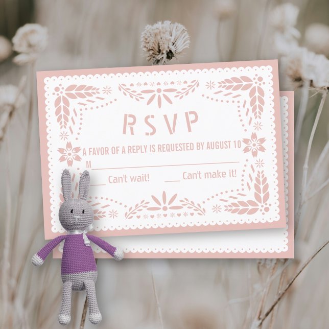 Cartão RSVP Rosa ouro e papel branco picado chá (Criador carregado)