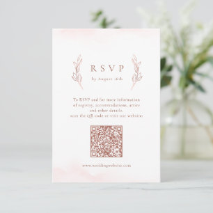 Cartão RSVP Rosa ouro simples, elegante, código QR botânico ca