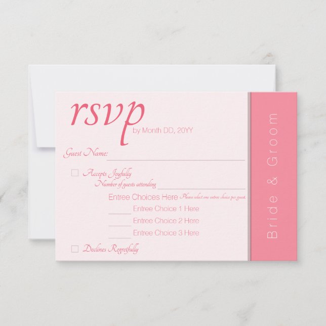 Cartão RSVP Rosa Pink Forever Começa Casamento Elegante Modern (Frente)